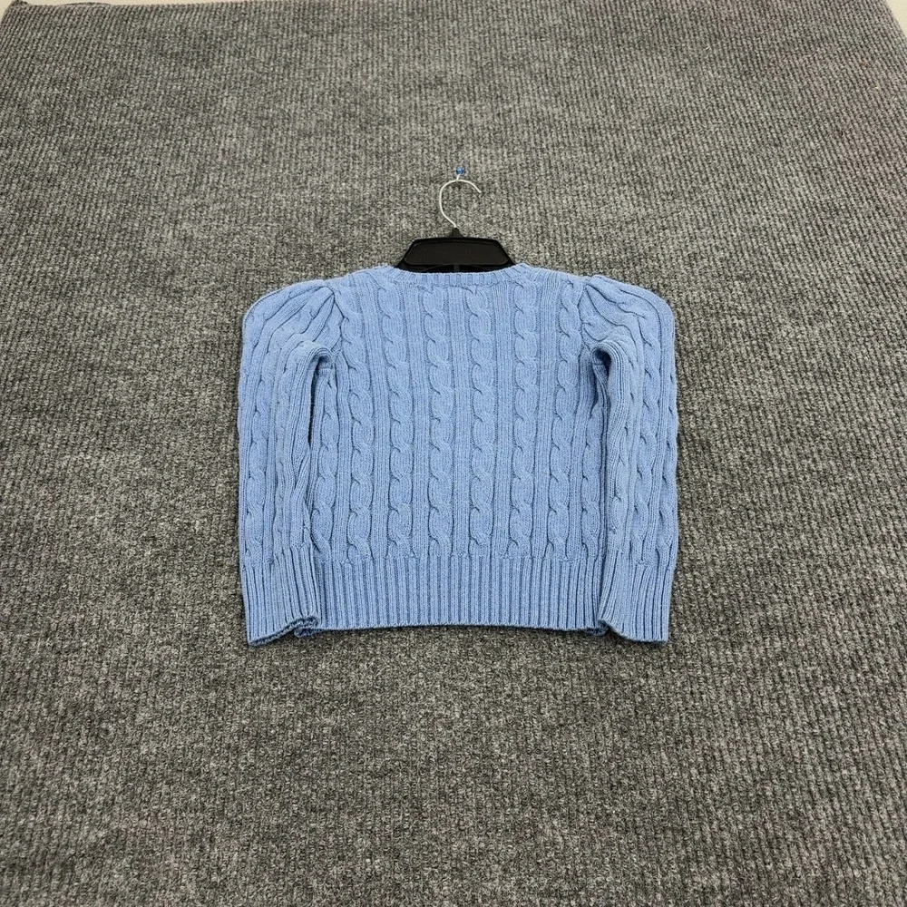 Ralph Lauren Sweater Girls 5 Blue Cotton Cable Knit Puffed Sleeve Preppy Classic